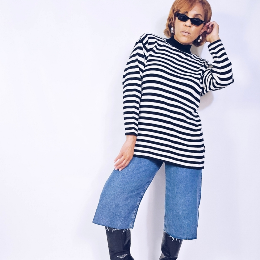 Vintage Striped Mockneck Sweater